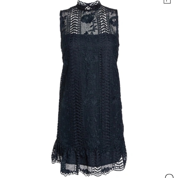 NWOT-Sheri Mock Neck Sleeveless Lace Mini Shift Dress - Picture 3 of 10